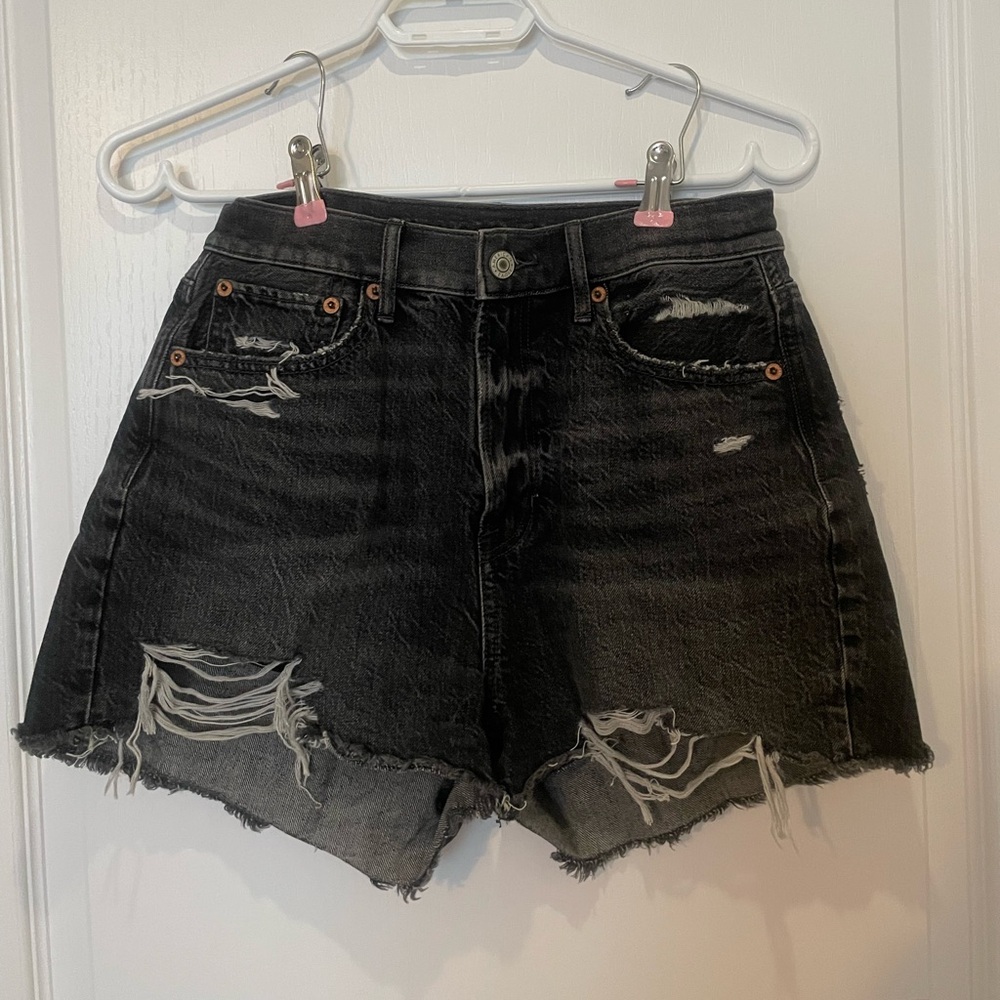 American Eagle Outfitters High Waisted Black Distressed Jean Shorts